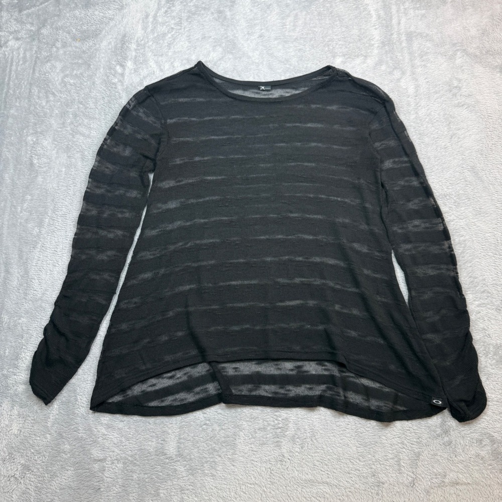 Oakley Sheer Mesh Knit Top Womens Medium Black Long Sleeve Hi Low Y2K
